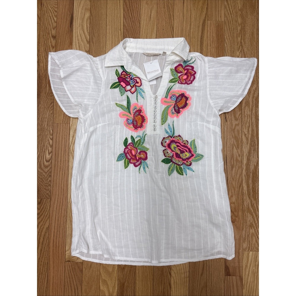 NWT Woman's Soft Surroundings Petite Small Embroidered Beaded Floral Boho Tunic